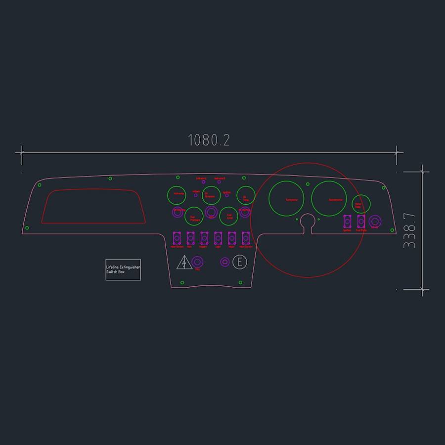VTS Racing by Vali - Dashboard Lotus Elan GTS - Technische Zeichnung